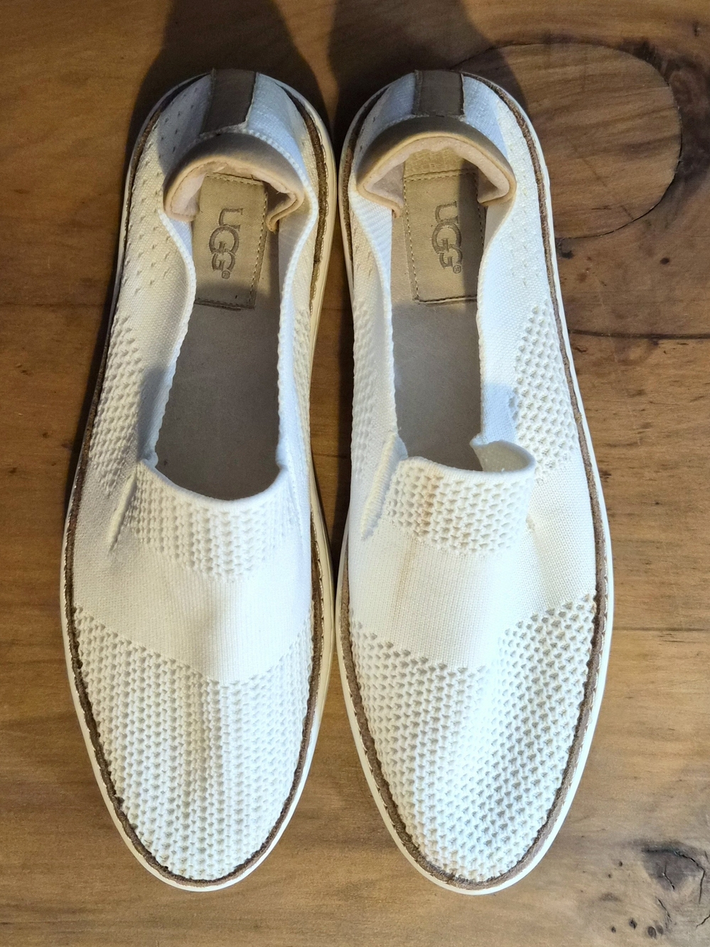 UGG Women's Cream Knit Slip-On Flats with Tan Trim